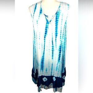 NWT AREA STARS Blue And White BOHO Beach Dress Semi -Sheer  Size Med